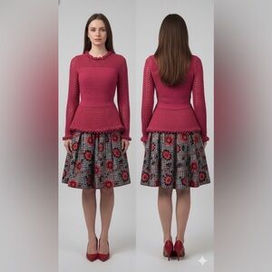 Oscar de La Renta Beautiful Pleated Print Skirt NWOT
